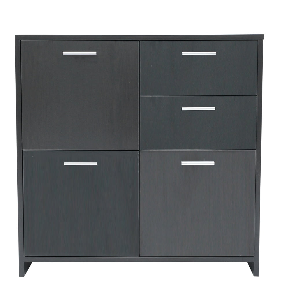 Wood Cabinets for Storage with Doors, SESSLIFE Floor Storage Cabinet for Office Kitchen Bathroom, Modern Black Cabinet with 2 Drawers and 3 Side Cabinets, 30.3"L x 11.8"W x 30.3"H, X2744