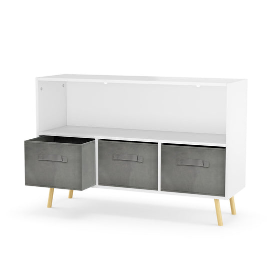 Wood Bookcase with Fabric Drawers and Shelf, Sesslife Storage Cabinet for Entryway Living Room Office, Functional Modern Storage Sideboard Cabinet White, 35.43" L x 11.02" W x 26.62" H