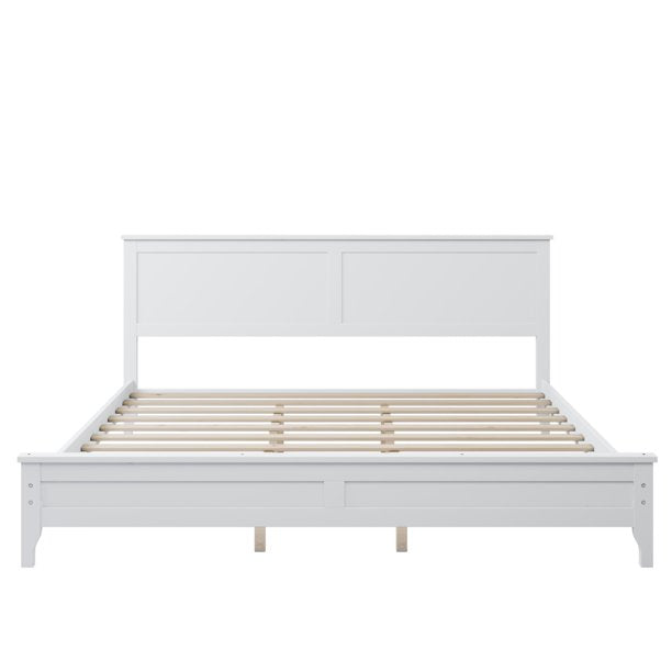 King Bed Frames, SESSLIFE White King Platform Bed with Headboard and Foot-board for Kids Teens, Wood King Bed with 10 Wooden Slats, No Box Spring Needed, Modern Bedroom Furniture, King Size, X2576