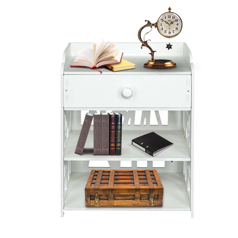 SESSLIFE Rectangular End Table for Small Space, Modern White Side Table with Drawer for Living Room, Wood Storage Furniture, 15.74"(L) x 11.02"(W) x 19.69"(H)