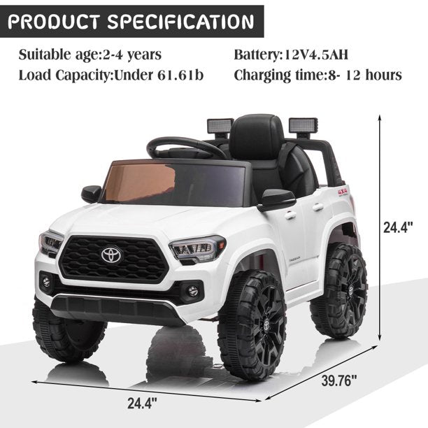 Kids 12V Ride on Toys, Official Licensed Toyota Tacoma Ride on Car with Remote Control, MP3 Player, Radio, Lights, Battery Powered Electric Ride on Vehicle for 2 to 4 Years Birthday Gift, White