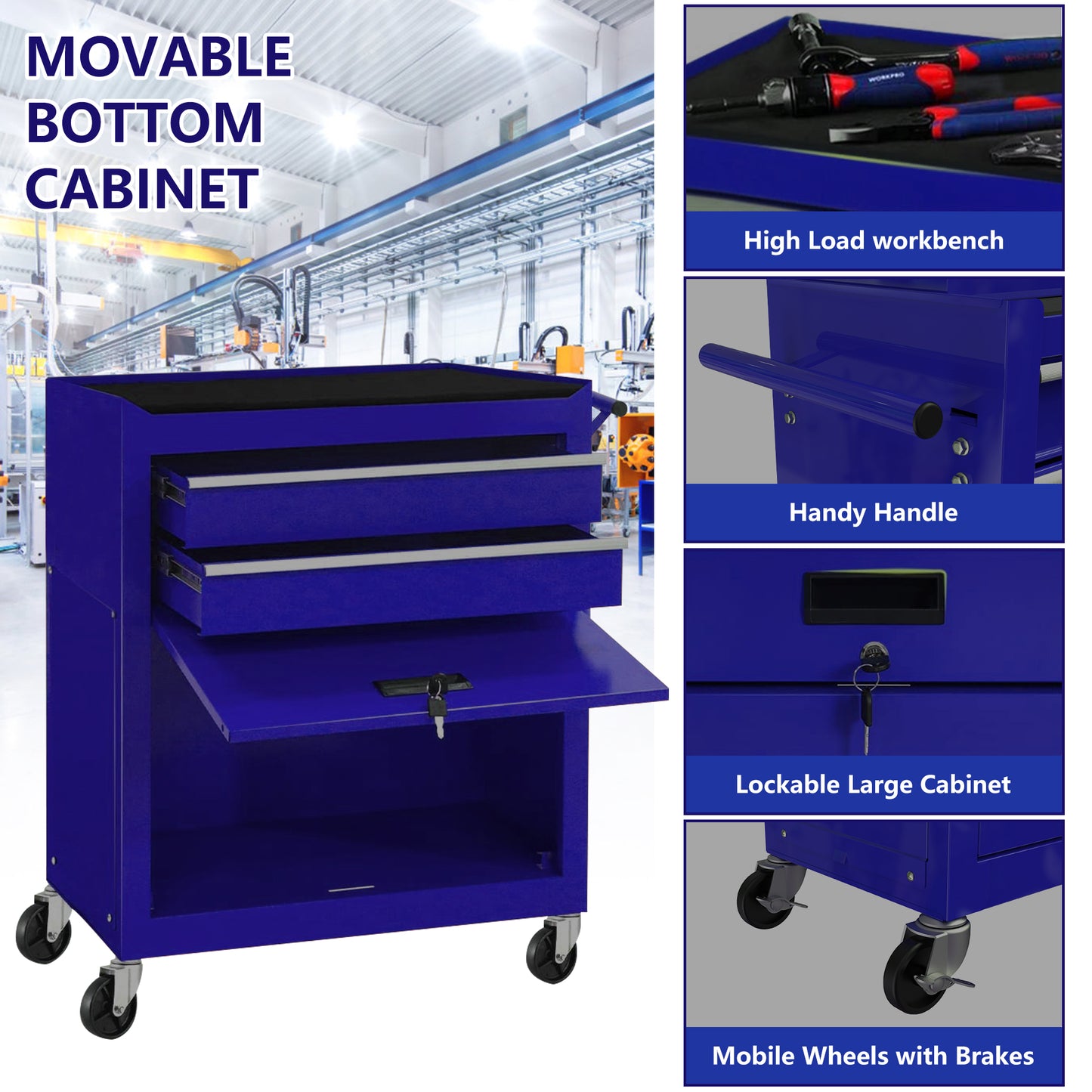 Rolling Tool Box with Wheels and 8 Drawers, High Capacity Rolling Tool Chest with Large Storage Cabinet