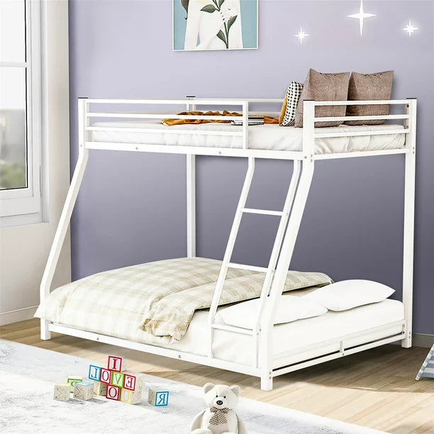 SESSLIFE Bunk Bed Twin Over Full, Sturdy Metal Bed Frame with Flat Ladder and Guardrail for Adults/Children/Teens, Black
