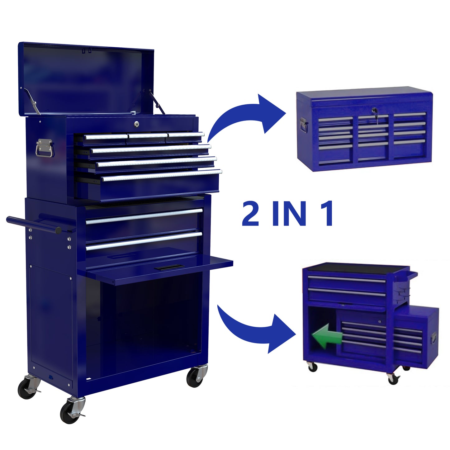 Rolling Tool Box with Wheels and 8 Drawers, High Capacity Rolling Tool Chest with Large Storage Cabinet