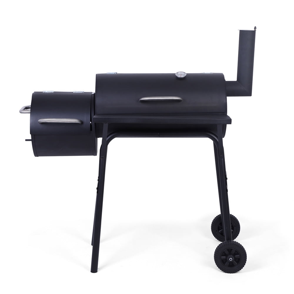 Oil Drum Charcoal Grills, SESSLIFE Outdoor bbq Grill with Offset Smoker, Wheels, Vents, Temperature Gauge, Black, X914