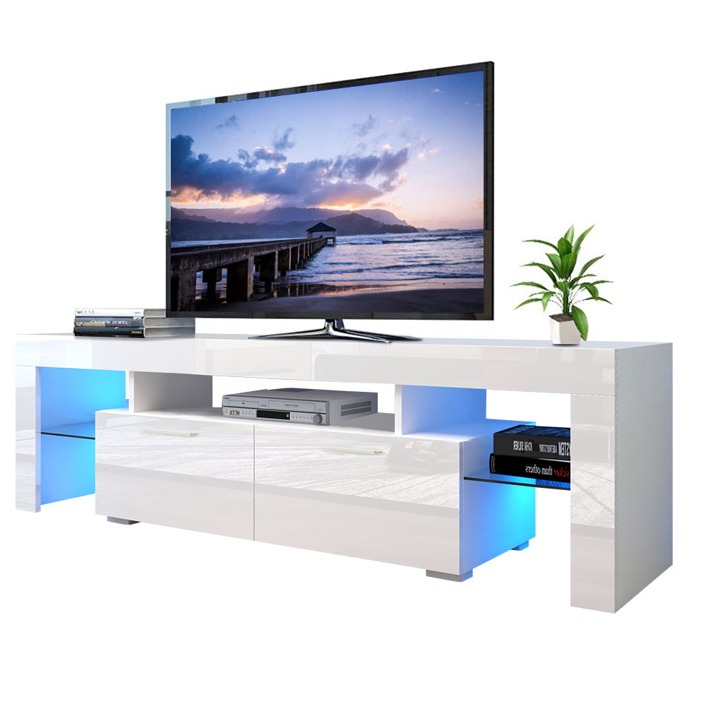 Sesslife Black TV Stand for 70 Inch TV, Modern TV Cabinet with 16 Color LED Light