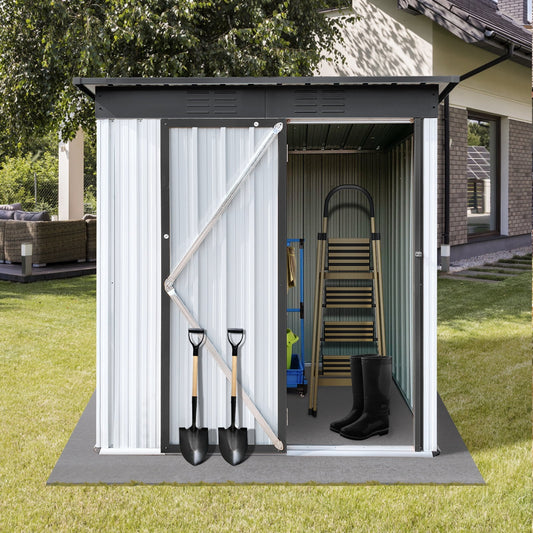 Sesslife Outdoor Storage Shed, 5 x 3 ft Aluminum Tool Storage House with Lockable Door and Vents, Outside Garden Storage Room with Pent Roof for Backyard Lawn Patio, Gray, X3229