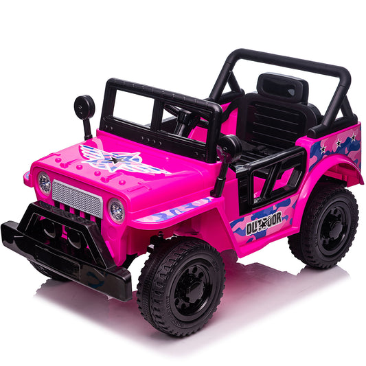 12V Ride on Truck, SESSLIFE Kids Ride on Car with LED Lights, Horn, High Doors, Electric Ride on Toy for Kids 3-4 Yrs Old, Purple Vehicle for Boy Birthday Gift, Rose Pink, X1703