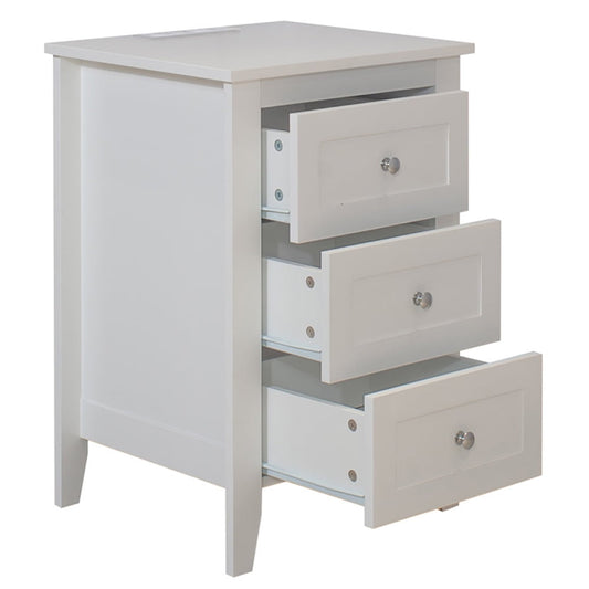 Night Stand for Bedroom, SESSLIFE Modern Nightstand with 3 Drawers and Charging Station, Storage Bedside Table with USB Ports & Power Outlets, Classic White Side Table for Living Room