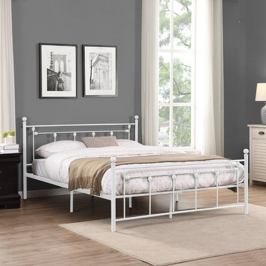 Queen Bed Frame with Headboard, Sesslife Metal Platform Bed Frame No Box Spring Needed, Queen Beds for Kids Teens Adult, 600 LBS Capacity, White Modern Bed Frame for Bedroom