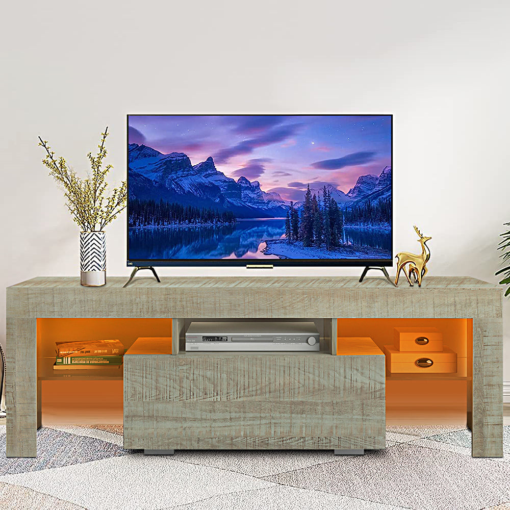 SESSLIFE TV Stand for 55 inch TV with Storage, LED Entertainment Center with 16-color RGB LED Lights, TV Stand with a Drawer and Open Shelves for Living Room