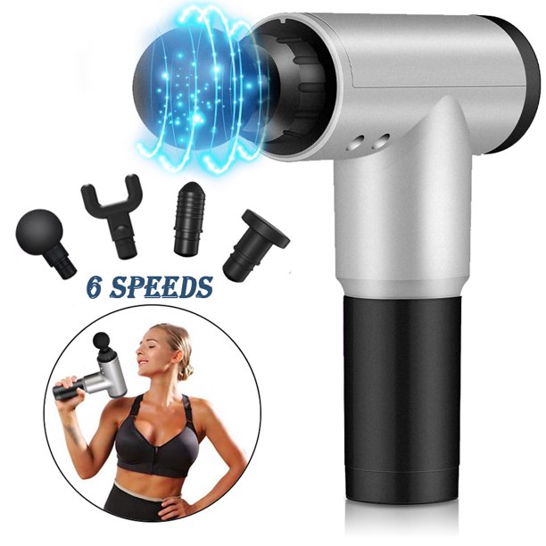 Massage Gun for Man Women, 6 Speed Portable Body Muscle Massager with 4 Massage Heads