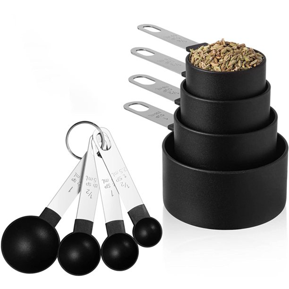 SESSLIFE Measuring Cups and Measuring Spoons, 8 Pieces Stackable Measuring Cups & Spoons Set Measure Dry Liquid Ingredients with Stainless Steel Handle for Baking Cooking Coffee
