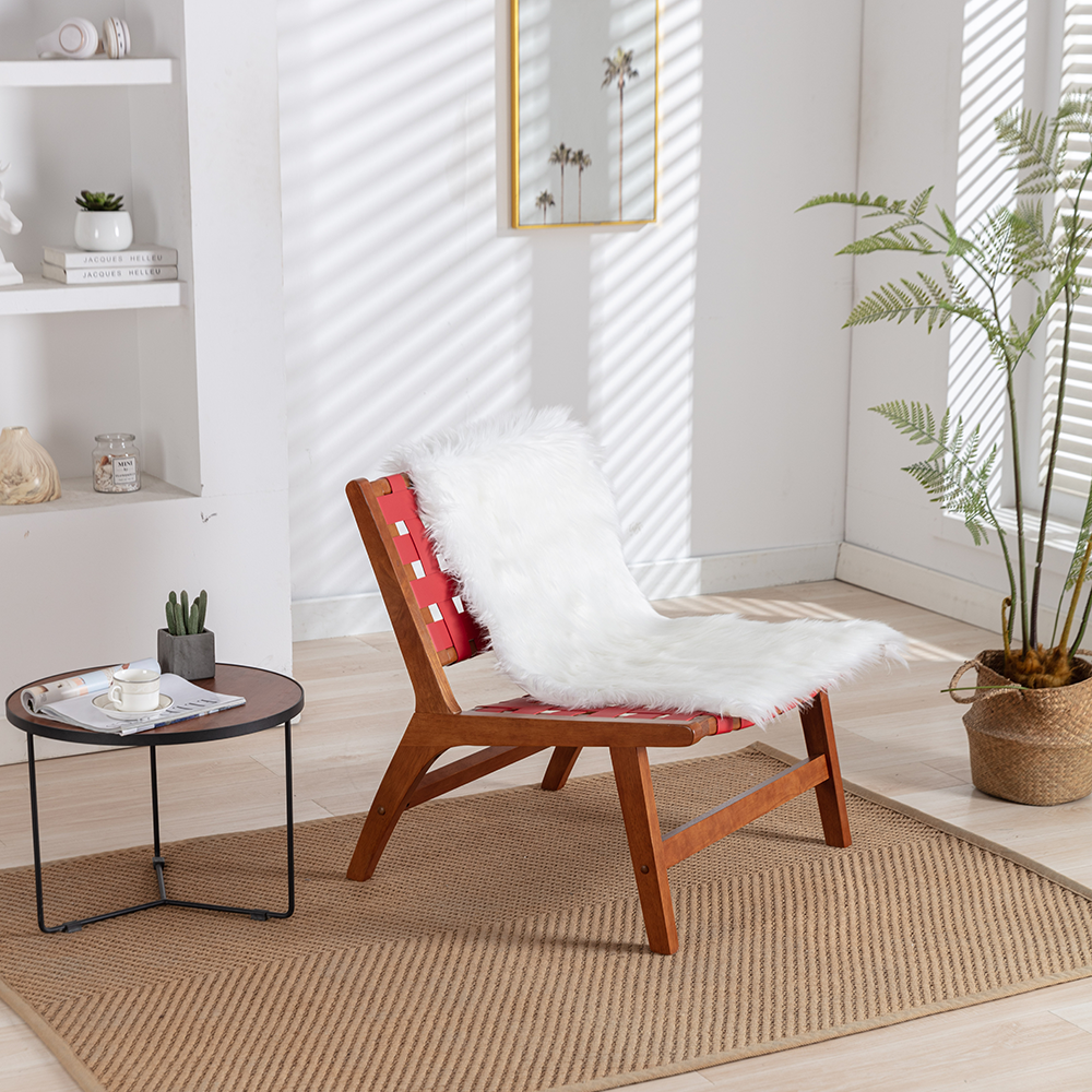 Sesslife Modern Faux Leather Accent Chair, Living Room Chair, Leisure Chair Reception Chair with Wood Frame and White Wool Carpet, Navy