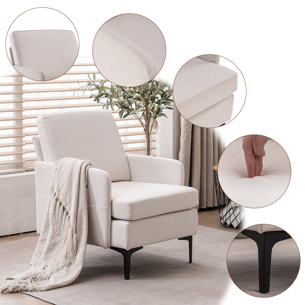 SESSLIFE Accent Chair, Leisure Single Sofa with Metal Feet, Beige Accent Chair for Bedroom, Living Room, Modern Comfy Reading Chair
