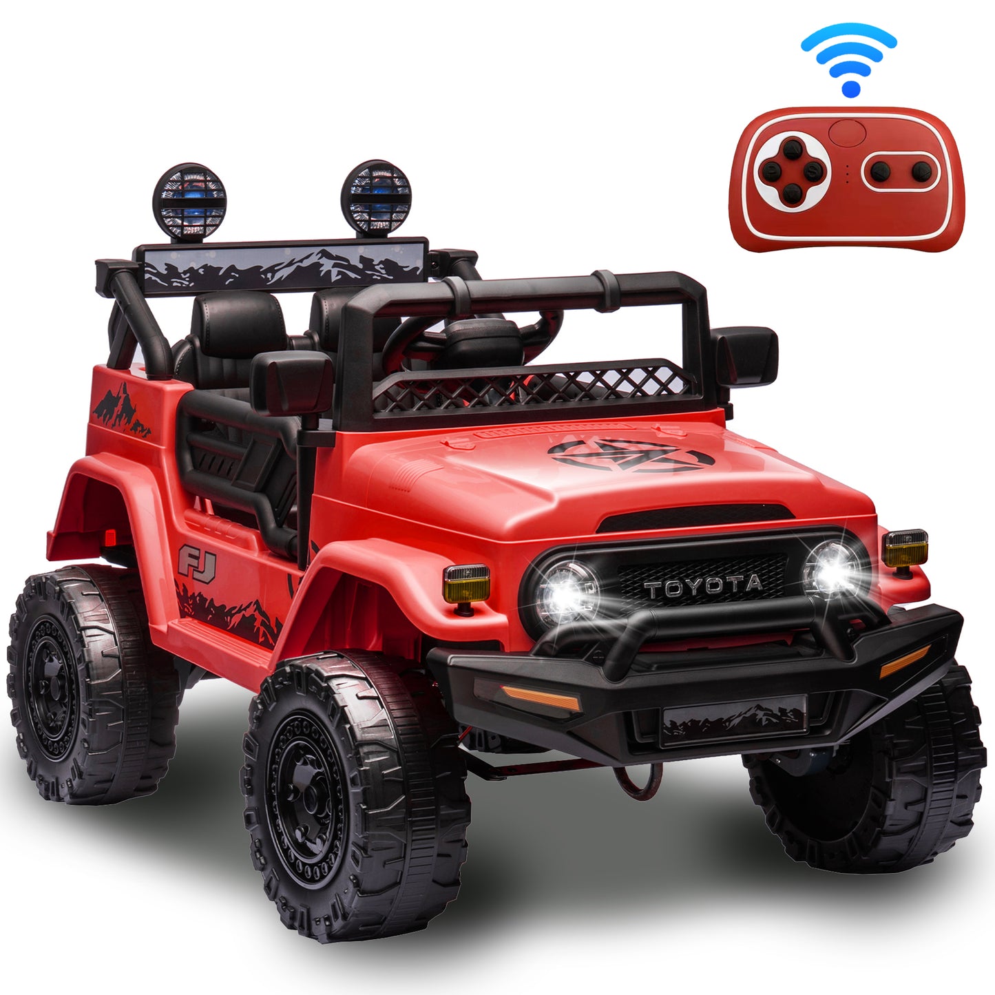 12V Ride on Cars for Kids, Licensed TOYOTA FJ Cruiser Power Ride on Toy with Remote Control, Music Player, Bluetooth, LED Light, 4 Wheel Suspension Electric Ride on Truck for Boys and Girls 3-5 Years