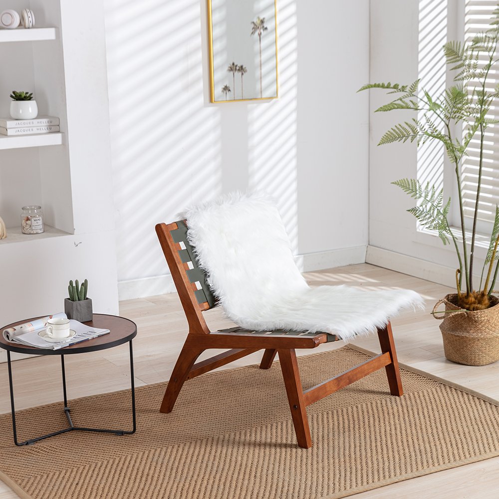 Sesslife Modern Faux Leather Accent Chair, Living Room Chair, Leisure Chair Reception Chair with Wood Frame and White Wool Carpet, Navy