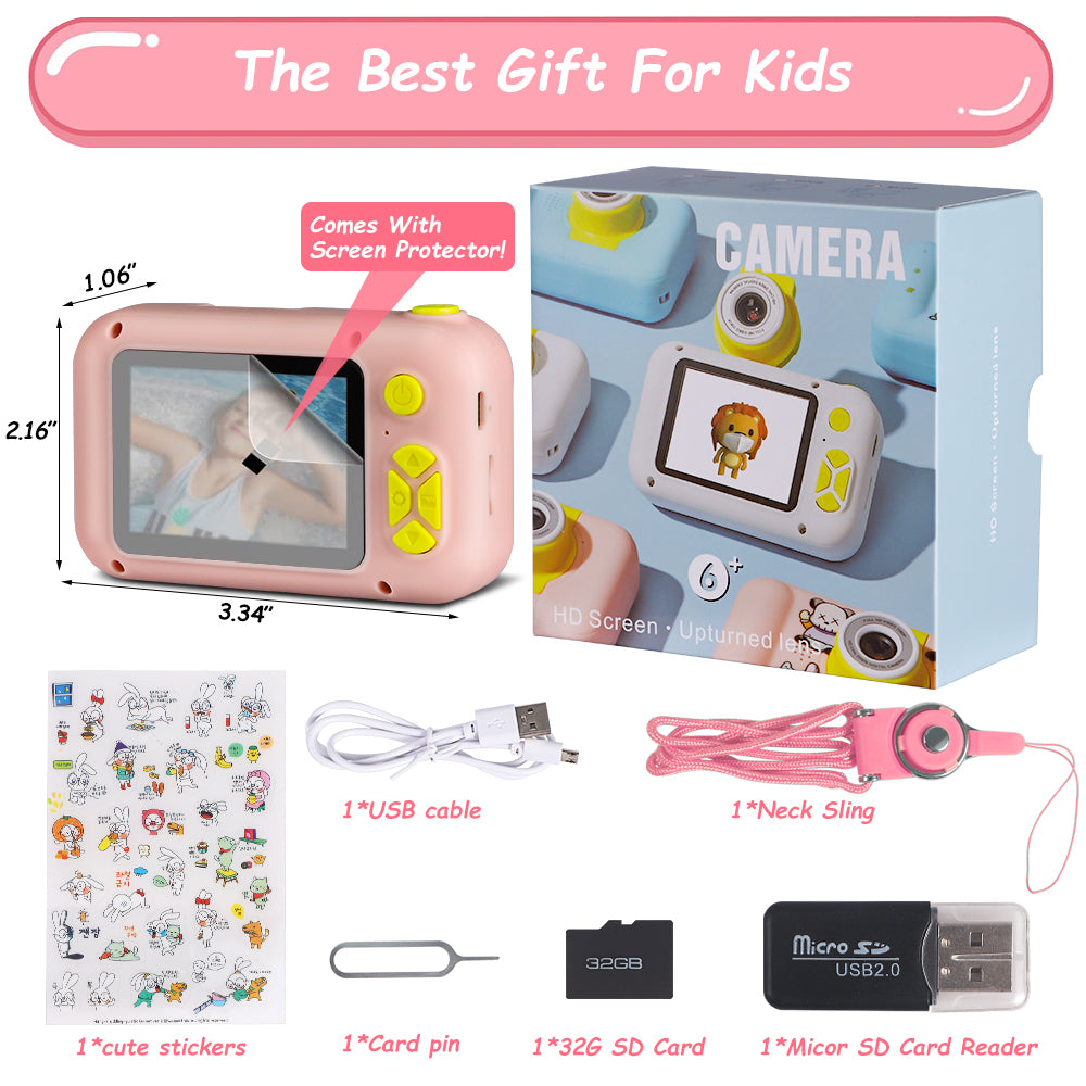 Sesslife Kids Flip Camera for 3-8 Years Old Girls/Boys, Camera Toy for Toddler, HD 1080P Video/Flip Len/with 32GB SD Card/Selfie Camera, Christmas Birthday Gifts Digital Camera for Kids, Pink