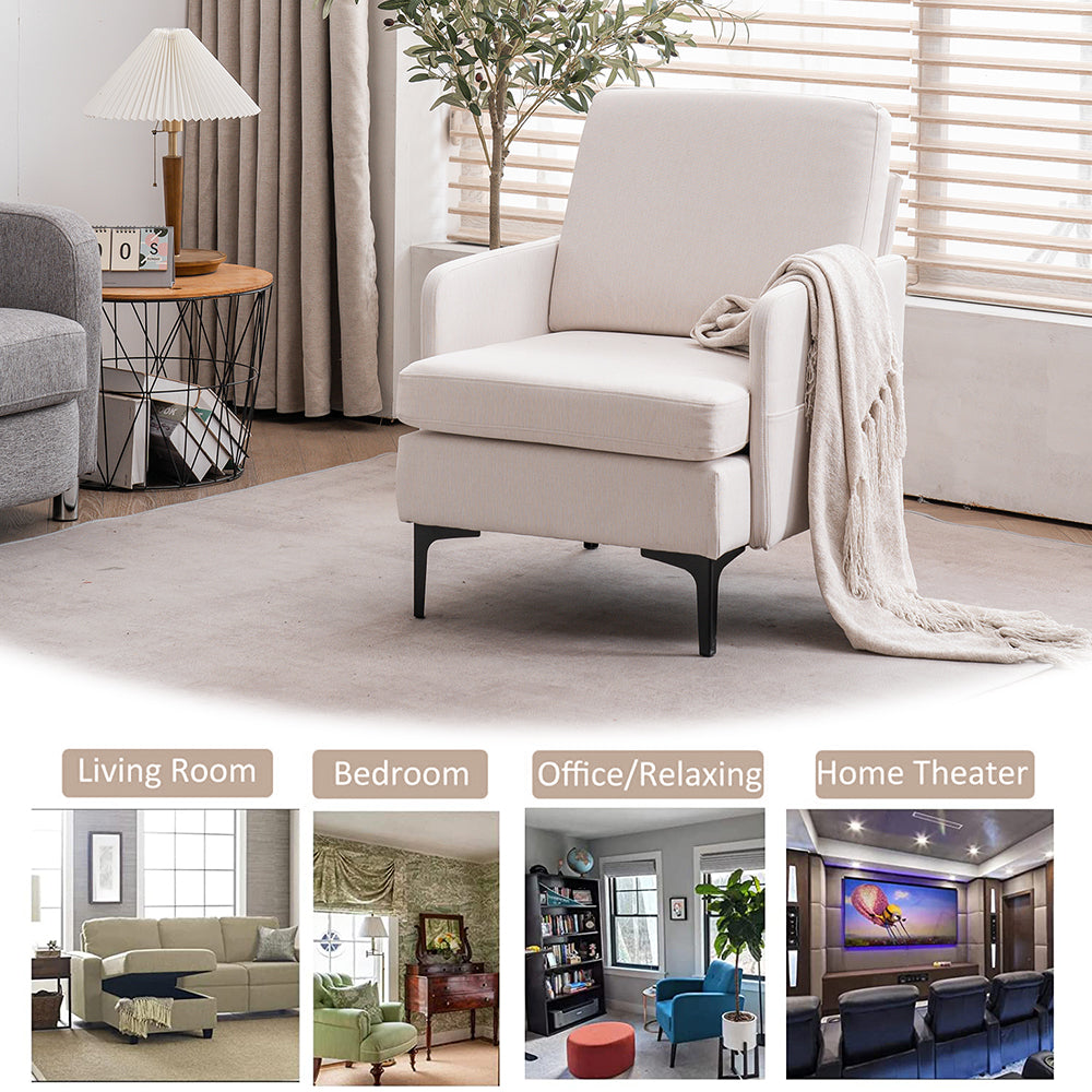 SESSLIFE Accent Chair, Leisure Single Sofa with Metal Feet, Beige Accent Chair for Bedroom, Living Room, Modern Comfy Reading Chair