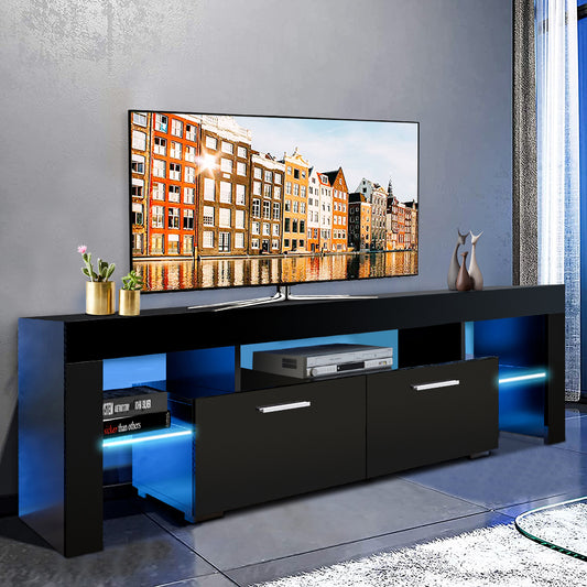 Sesslife Black TV Stand for 70 Inch TV, Modern TV Cabinet with 16 Color LED Light