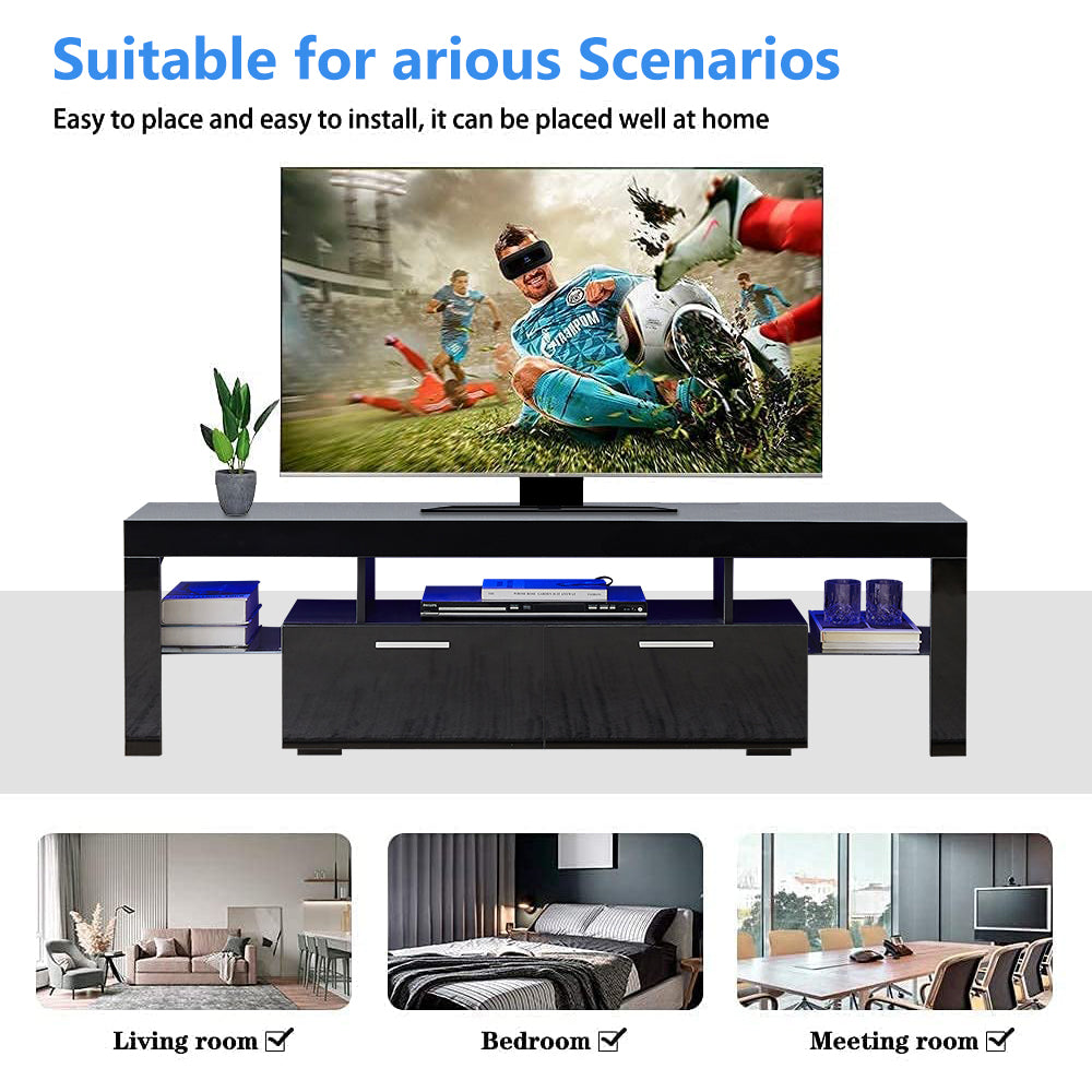 Sesslife Black TV Stand for 70 Inch TV, Modern TV Cabinet with 16 Color LED Light