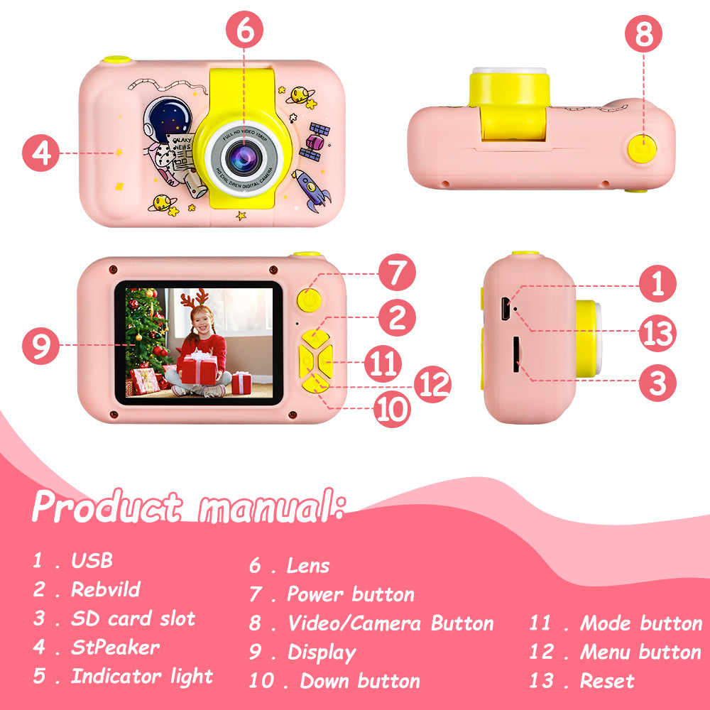 Sesslife Kids Flip Camera for 3-8 Years Old Girls/Boys, Camera Toy for Toddler, HD 1080P Video/Flip Len/with 32GB SD Card/Selfie Camera, Christmas Birthday Gifts Digital Camera for Kids, Pink