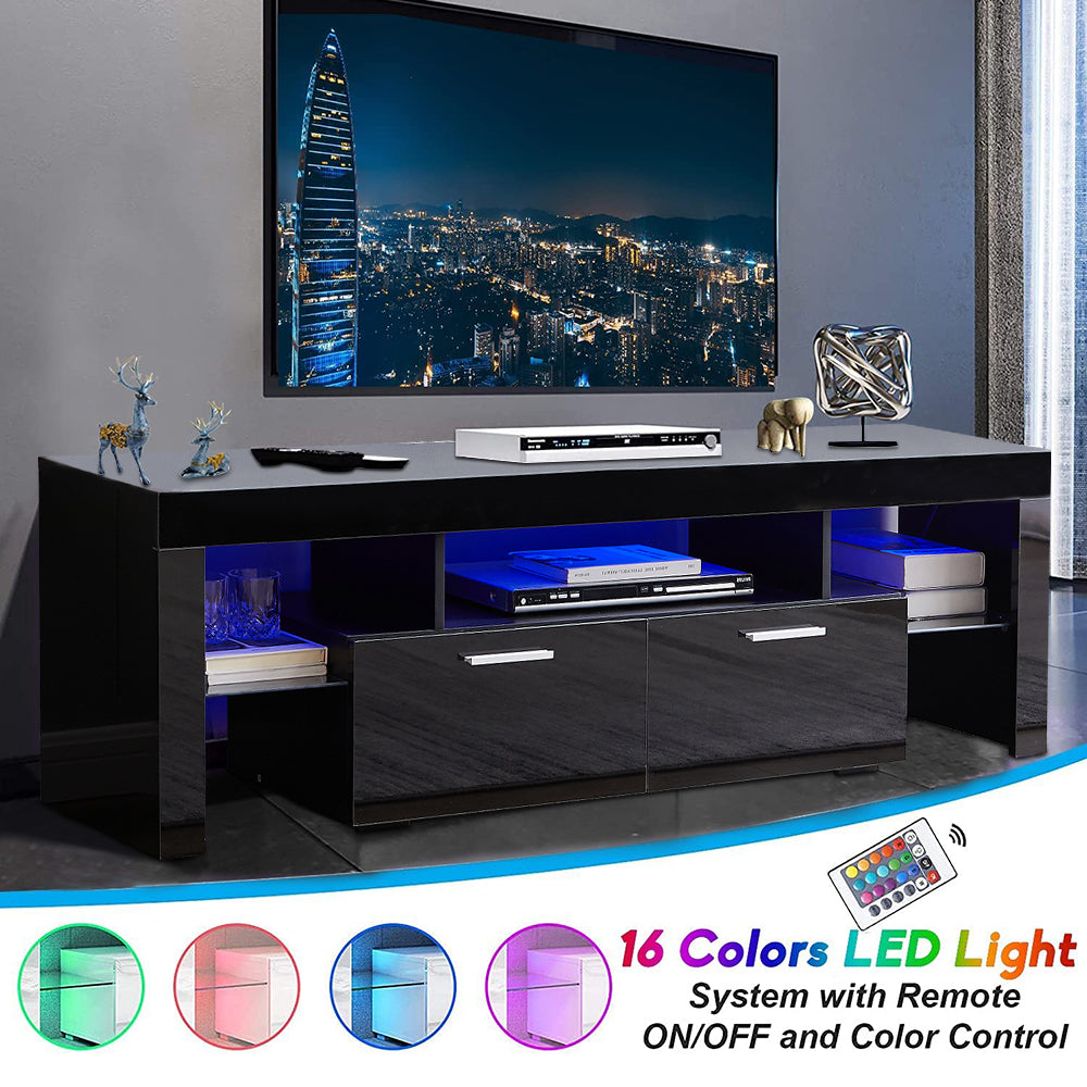 Sesslife Black TV Stand for 70 Inch TV, Modern TV Cabinet with 16 Color LED Light