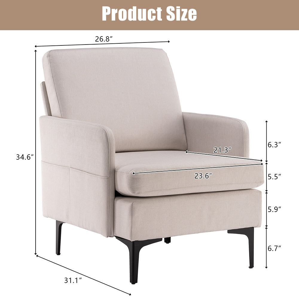SESSLIFE Accent Chair, Leisure Single Sofa with Metal Feet, Beige Accent Chair for Bedroom, Living Room, Modern Comfy Reading Chair