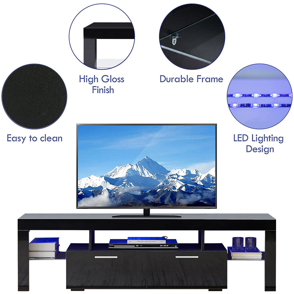 Sesslife Black TV Stand for 70 Inch TV, Modern TV Cabinet with 16 Color LED Light
