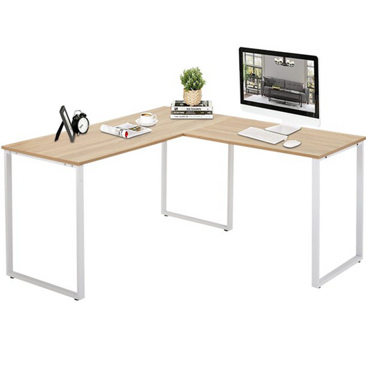 Large Computer L-Shaped Desk, White Writing L-Shaped Desk,Modern Study L-Shaped Desk with Metal Frame,Large 2 Person Table for Home Office Workstation