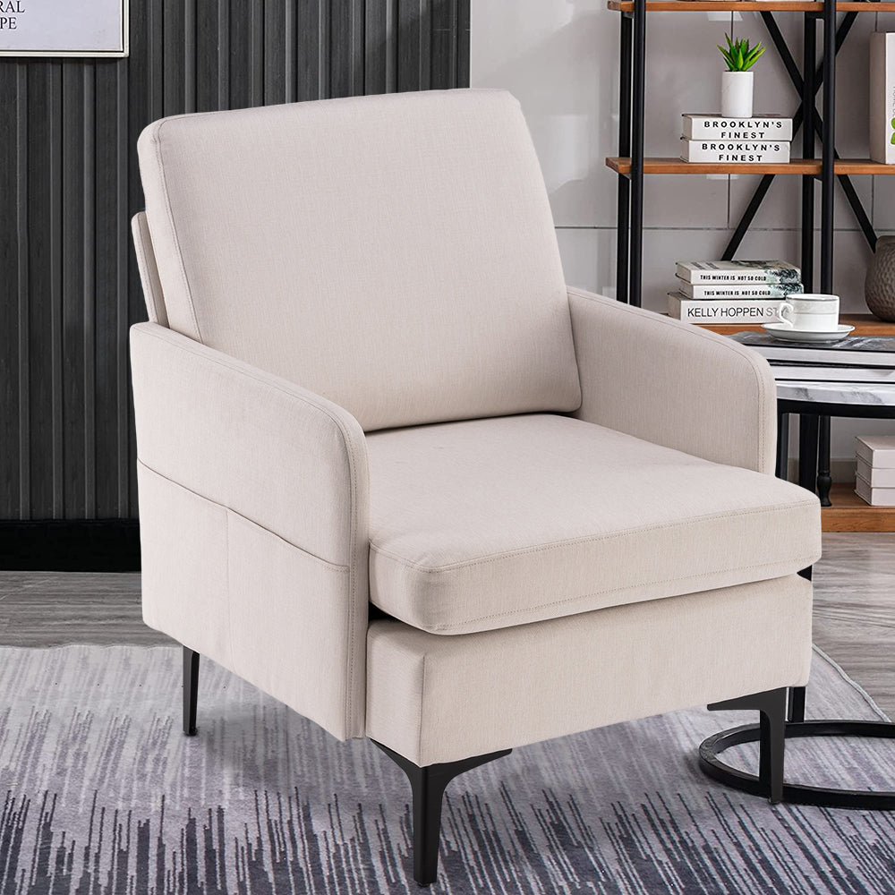 SESSLIFE Accent Chair, Leisure Single Sofa with Metal Feet, Beige Accent Chair for Bedroom, Living Room, Modern Comfy Reading Chair