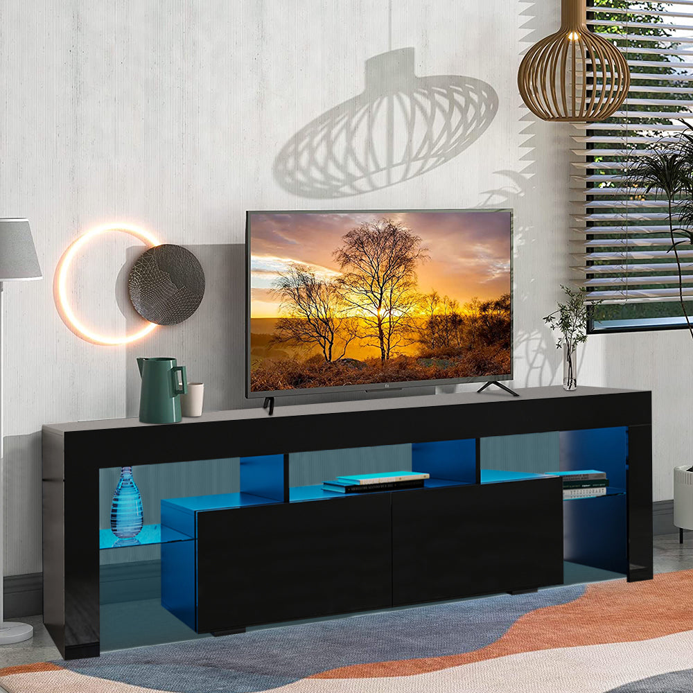 Sesslife Black TV Stand for 70 Inch TV, Modern TV Cabinet with 16 Color LED Light