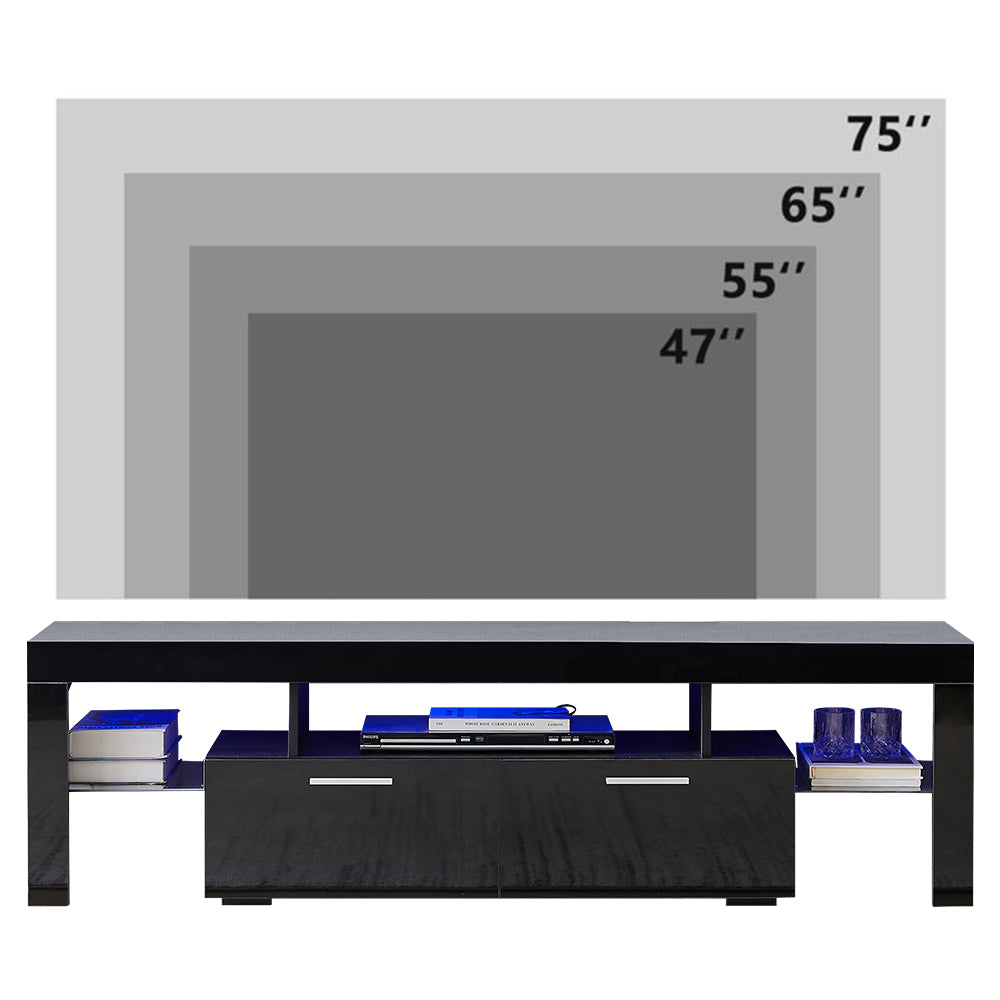 Sesslife Black TV Stand for 70 Inch TV, Modern TV Cabinet with 16 Color LED Light