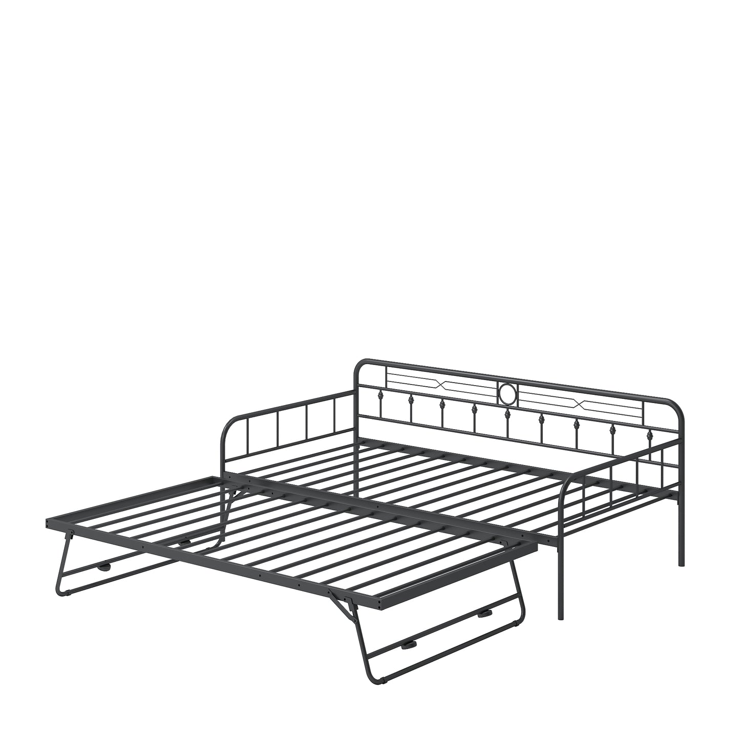 Sesslife Metal Daybed with Adjustable Trundle, Twin Size Daybed with Twin Size Pop Up Trundle Bed, Heavy-Duty Sofa Bed with Portable Folding Trundle Bed for Bedroom Living Room （Black)