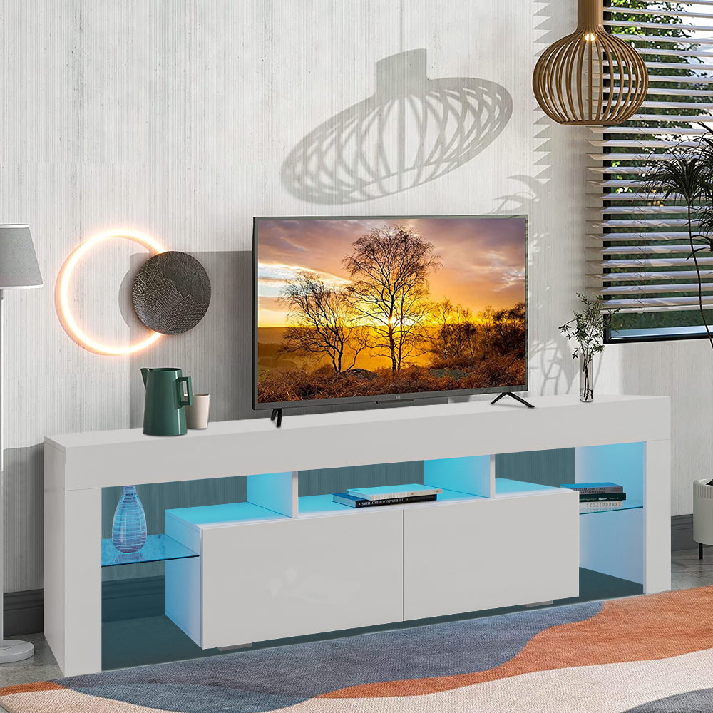 Sesslife Black TV Stand for 70 Inch TV, Modern TV Cabinet with 16 Color LED Light