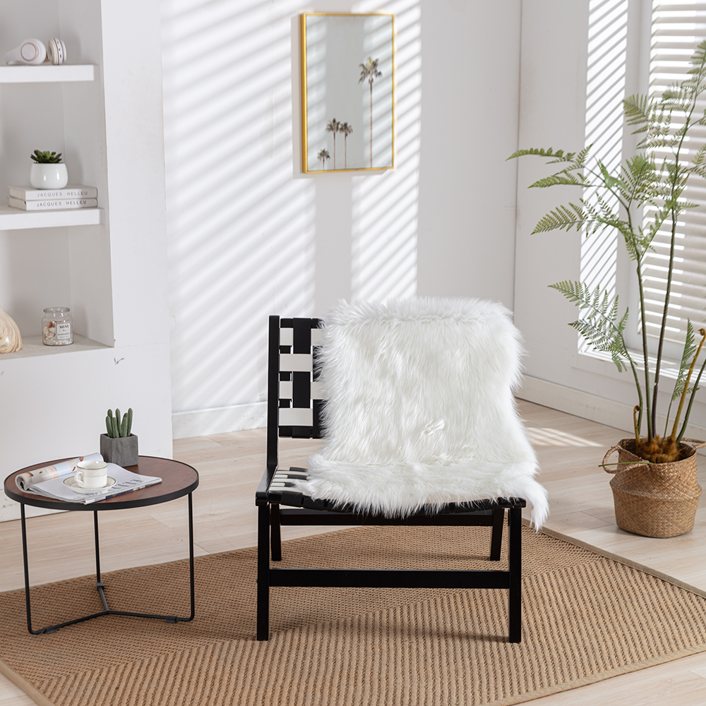 Sesslife Modern Faux Leather Accent Chair, Living Room Chair, Leisure Chair Reception Chair with Wood Frame and White Wool Carpet, Navy
