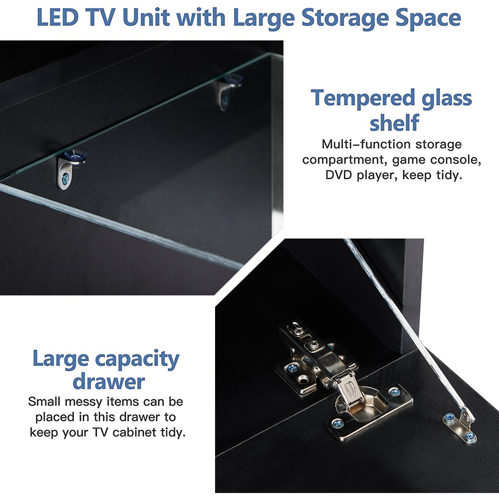 Sesslife Black TV Stand for 70 Inch TV, Modern TV Cabinet with 16 Color LED Light