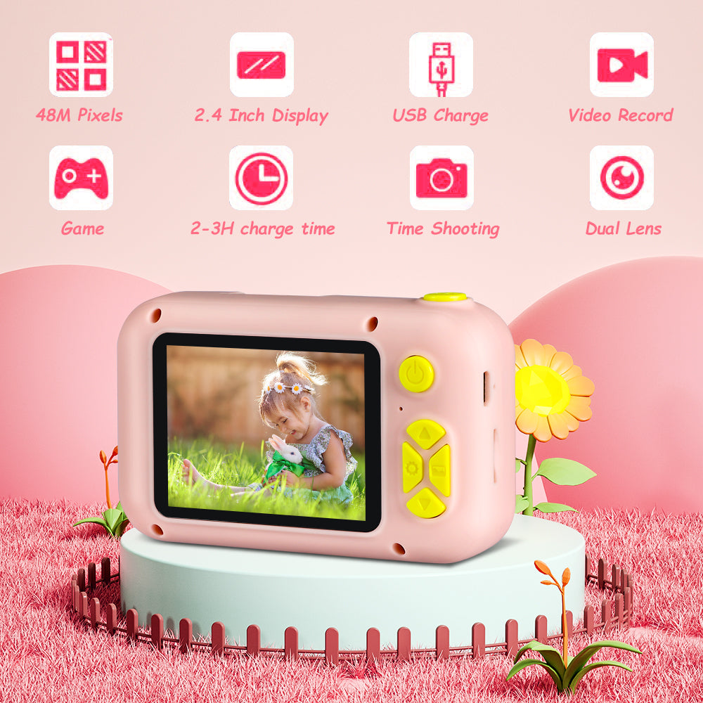 Sesslife Kids Flip Camera for 3-8 Years Old Girls/Boys, Camera Toy for Toddler, HD 1080P Video/Flip Len/with 32GB SD Card/Selfie Camera, Christmas Birthday Gifts Digital Camera for Kids, Pink
