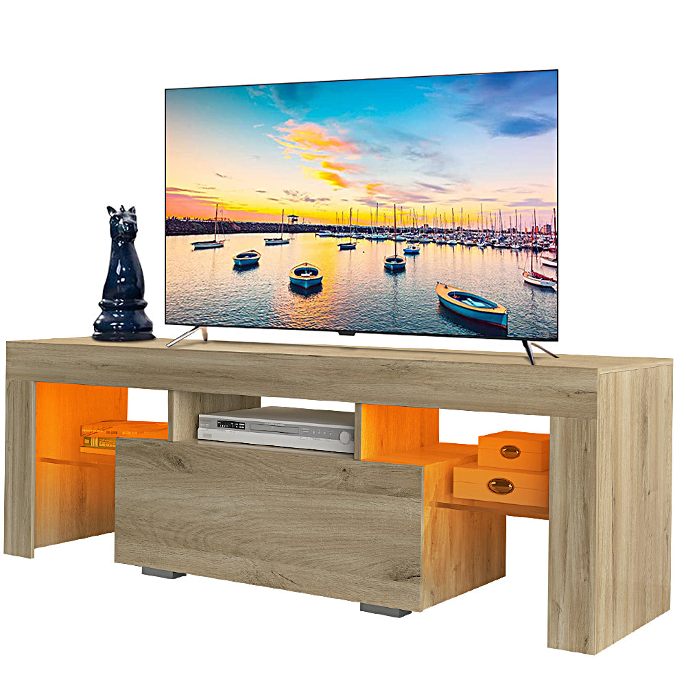 SESSLIFE TV Stand for 55 inch TV with Storage, LED Entertainment Center with 16-color RGB LED Lights, TV Stand with a Drawer and Open Shelves for Living Room