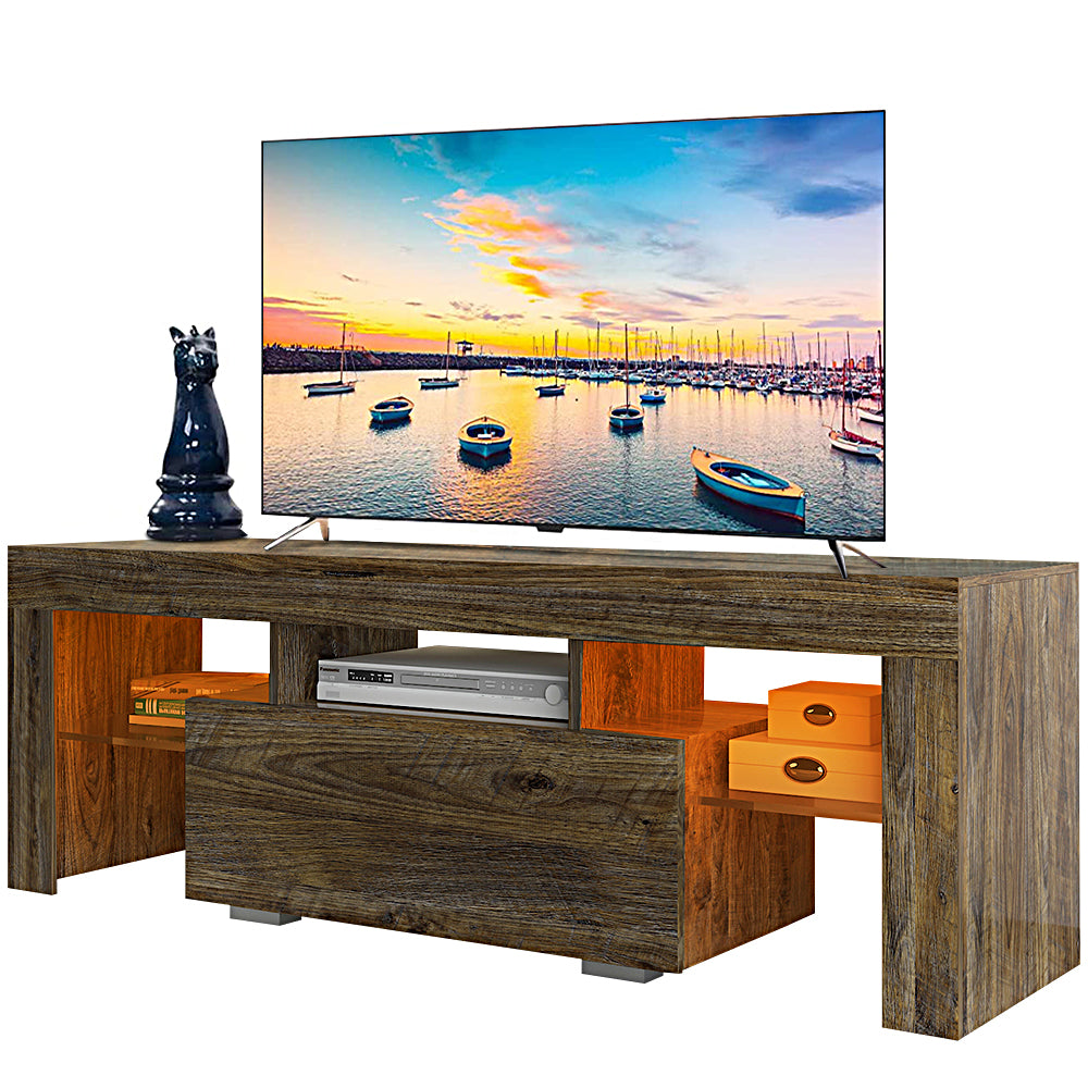 SESSLIFE TV Stand for 55 inch TV with Storage, LED Entertainment Center with 16-color RGB LED Lights, TV Stand with a Drawer and Open Shelves for Living Room