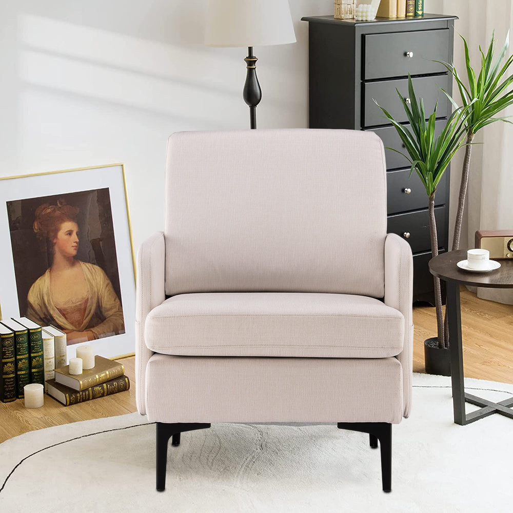 SESSLIFE Accent Chair, Leisure Single Sofa with Metal Feet, Beige Accent Chair for Bedroom, Living Room, Modern Comfy Reading Chair