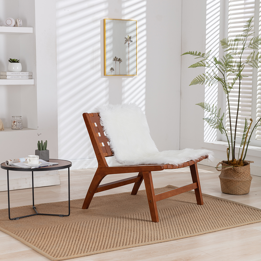 Sesslife Modern Faux Leather Accent Chair, Living Room Chair, Leisure Chair Reception Chair with Wood Frame and White Wool Carpet, Navy