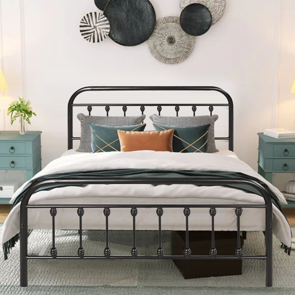 SESSLIFE Vintage Sturdy Queen Size Metal Bed Frame with Headboard and Footboard Basic Bed Frame No Box Spring Needed (Queen, Black)