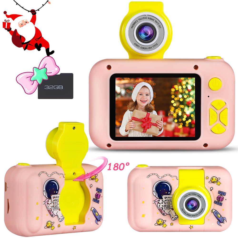 Sesslife Kids Flip Camera for 3-8 Years Old Girls/Boys, Camera Toy for Toddler, HD 1080P Video/Flip Len/with 32GB SD Card/Selfie Camera, Christmas Birthday Gifts Digital Camera for Kids, Pink