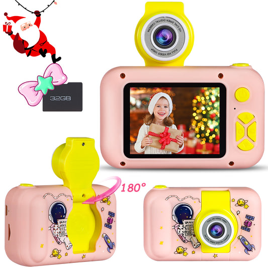 Sesslife Kids Flip Camera for 3-8 Years Old Girls/Boys, Camera Toy for Toddler, HD 1080P Video/Flip Len/with 32GB SD Card/Selfie Camera, Christmas Birthday Gifts Digital Camera for Kids, Pink