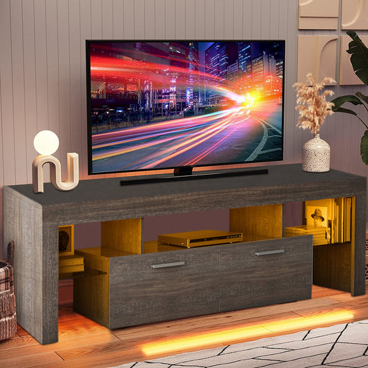 Sesslife TV Stand for 70 Inch TV, High Glossy Front Cabinet with LED Lights, Console Entertainment Center Television Table for 20 Minutes Quick Assembly