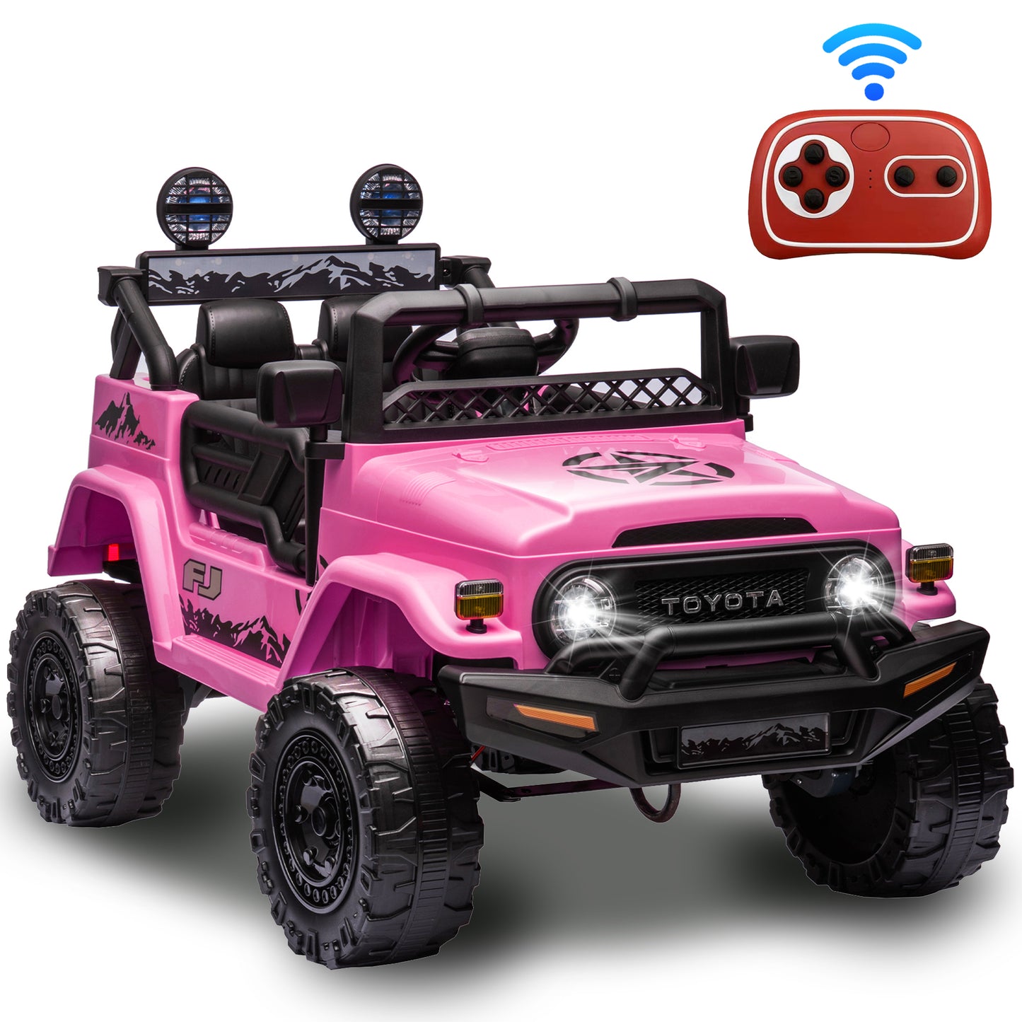 12V Ride on Cars for Kids, Licensed TOYOTA FJ Cruiser Power Ride on Toy with Remote Control, Music Player, Bluetooth, LED Light, 4 Wheel Suspension Electric Ride on Truck for Boys and Girls 3-5 Years