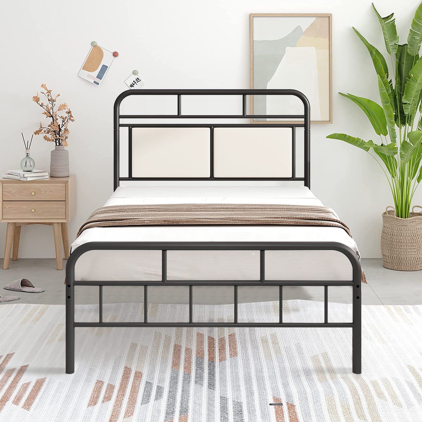 SESSLIFE Vintage Sturdy Twin Size Metal Bed Frame with Headboard and Footboard, Basic Bed Frame No Box Spring Needed (Twin, Black)