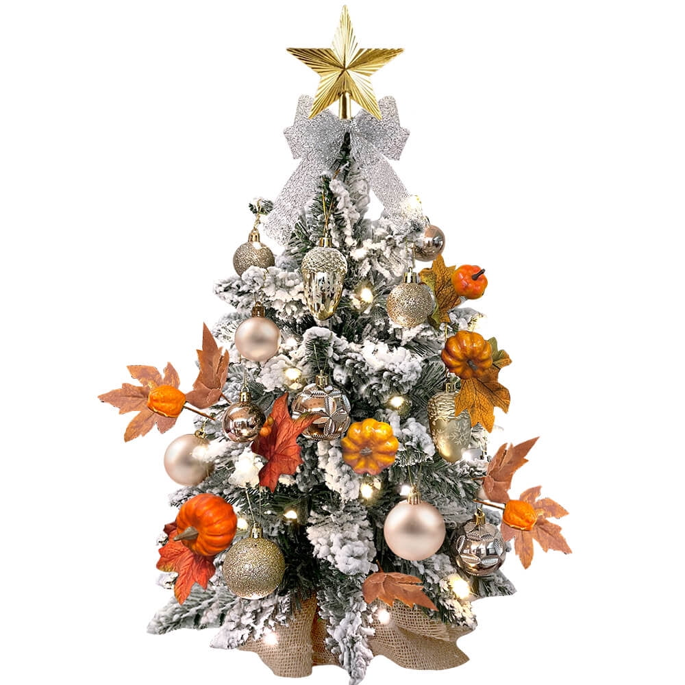 20 inch Christmas Tree with Lights, SESSLIFE Mini Flocked Tabletop Tree Christmas for Home Party Holiday New Year Christmas Decorations Indoor, Small Table Top Christmas Tree, Silver