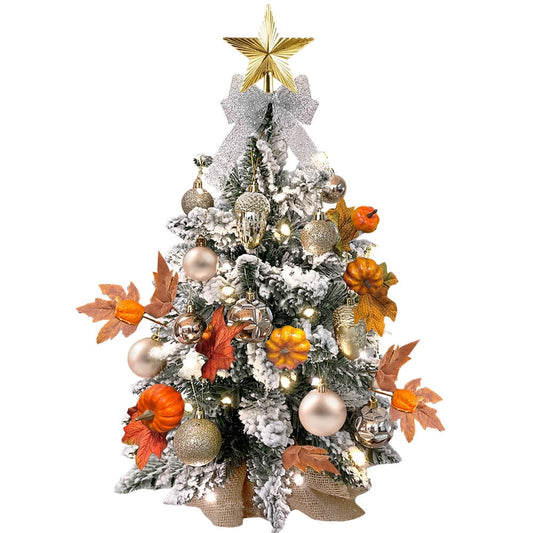 20 inch Christmas Tree with Lights, SESSLIFE Mini Flocked Tabletop Tree Christmas for Home Party Holiday New Year Christmas Decorations Indoor, Small Table Top Christmas Tree, Silver